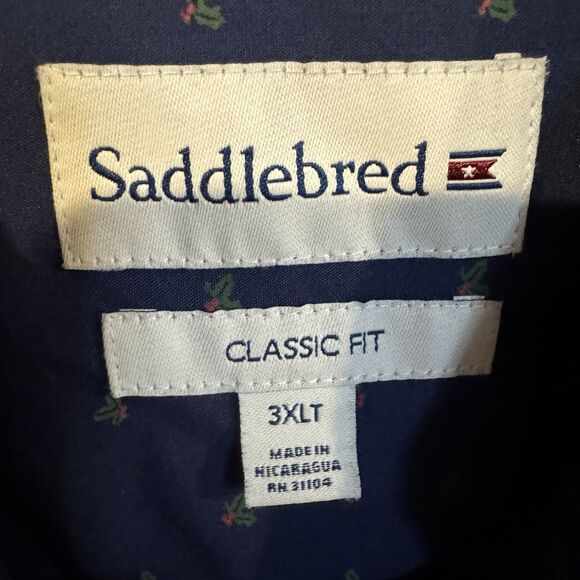 Saddlebred Shirt 3XLT Men Blue Floral Long Sleeve Button Down Classic Fit Holly - Picture 3 of 6